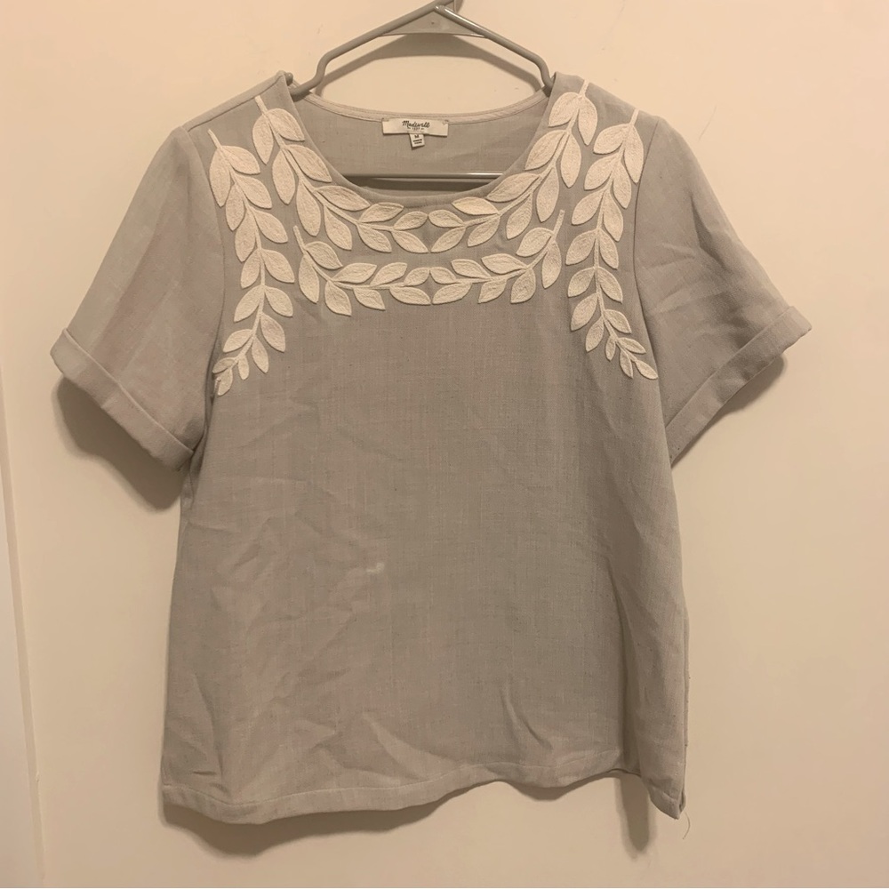 Madewell Ivy Embroidered Leaf Top in Ecru Gray/White—Size M!